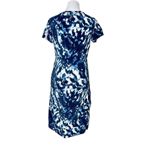 Old Navy Maternity Fitted Ruched Blue Tie-Dye Jersey Knit Dress LARGE Casual - Picture 4 of 9